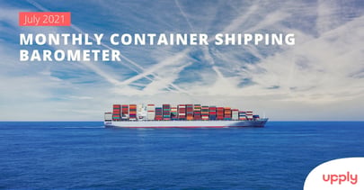 Cargo with containers on the ocean.