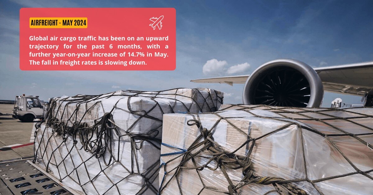 Pallets of air freight on the tarmac.